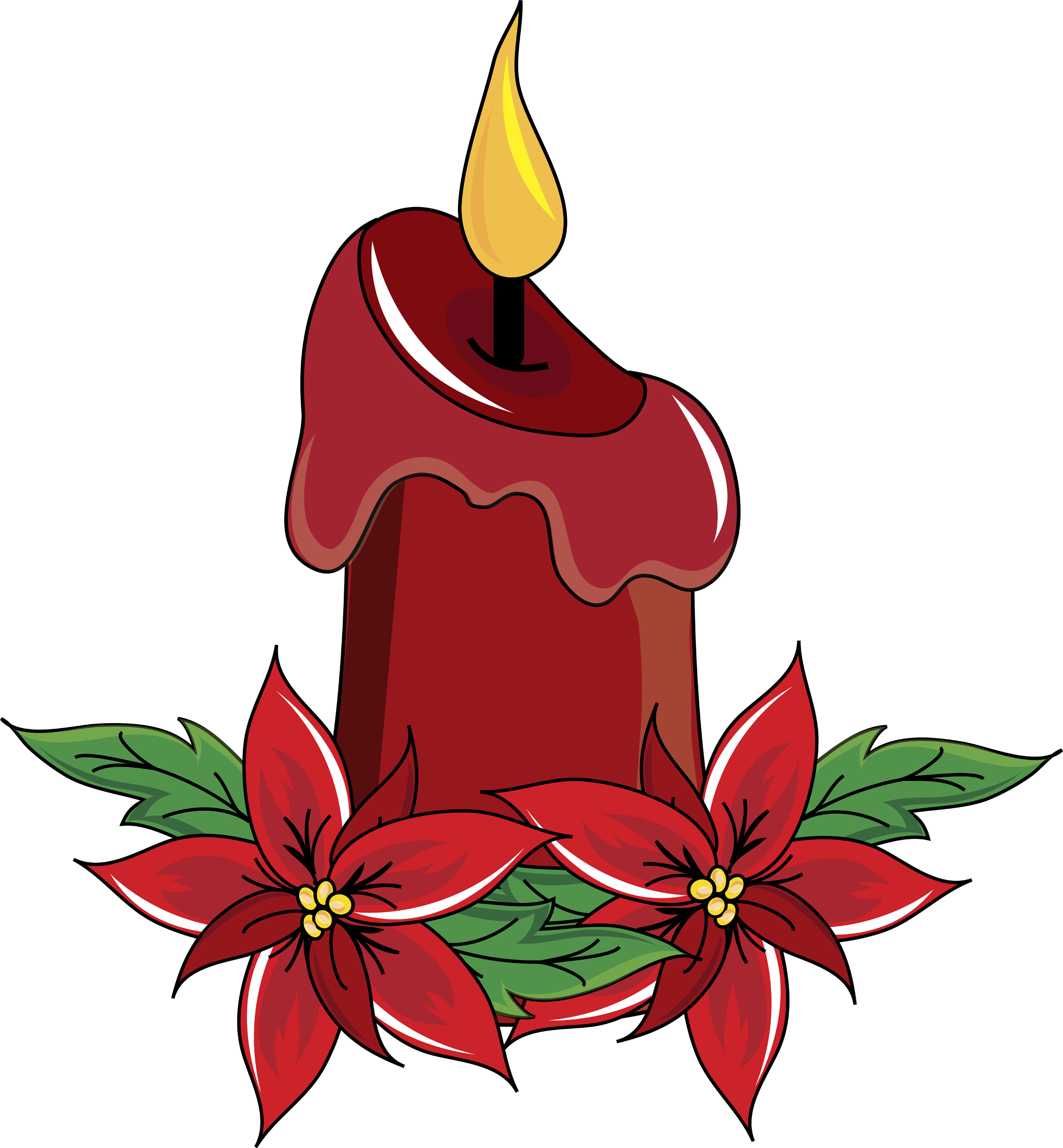 Poinsettia Candle - Christmas Candle Clip Art (2221x2400)