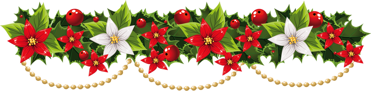 Poinsettia Clipart Christmas Garland - Christmas Wreath Banner Clipart (1297x336)