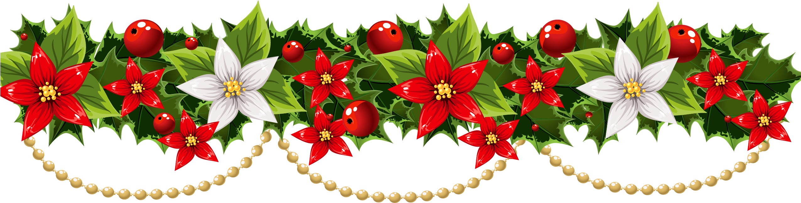 Christmas Decoration Poinsettia Garland Clip Art - Christmas Garland Clip Art (2550x813)
