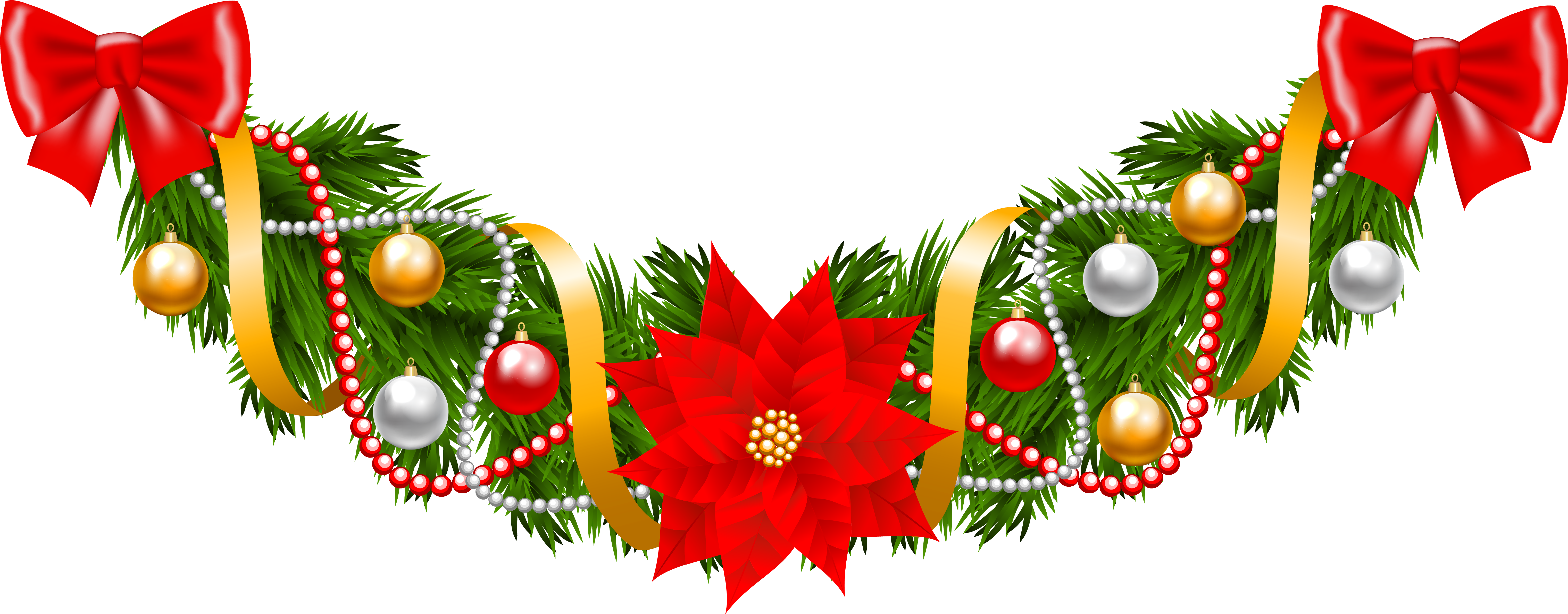 Christmas Pine Deco Garland With Poinsettia Png Clipart - Weihnachten Girlande (6281x2603)