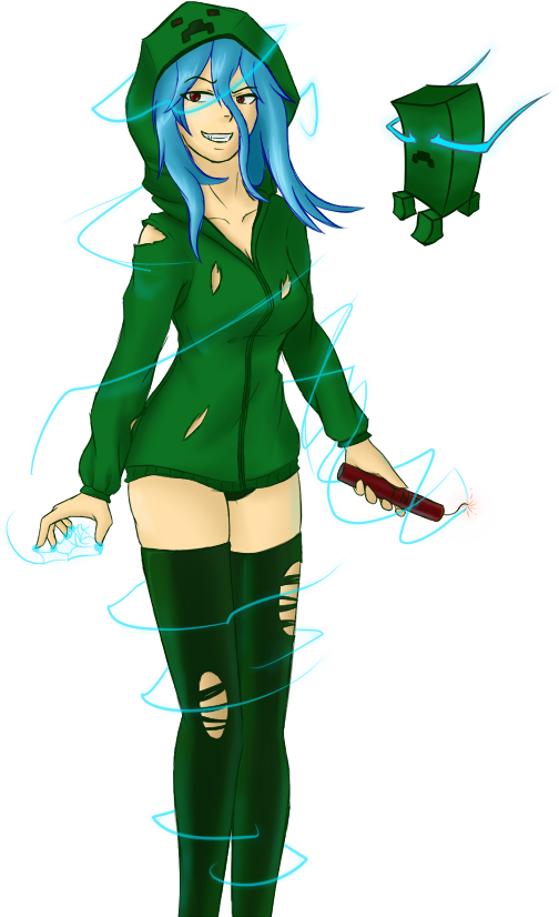Minecraft Charged Creeper Girl Super By Clipart Free - Cartoon (514x828)