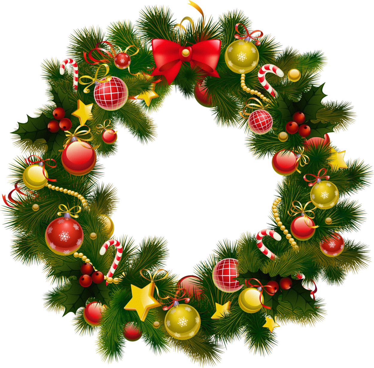 Christmas Lights Clipart Pine Garland - Christmas Wreath Clipart Transparent (1250x1230)