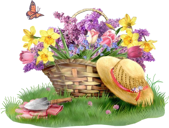 Glittery Spring Basket Flowers Greeting Garden Friends - Welcome Spring Gif (592x471)