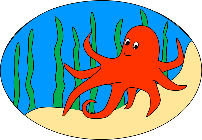 Octopus Ocean Clipart Sea Digital Clip Art Printable - Cartoon Octopus In Sea (800x554)