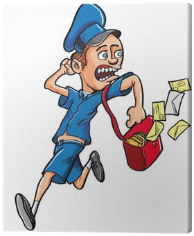 Cuadro En Lienzo Cartoon Cartero Corriendo Con La Bolsa - Mailman Running (400x400)