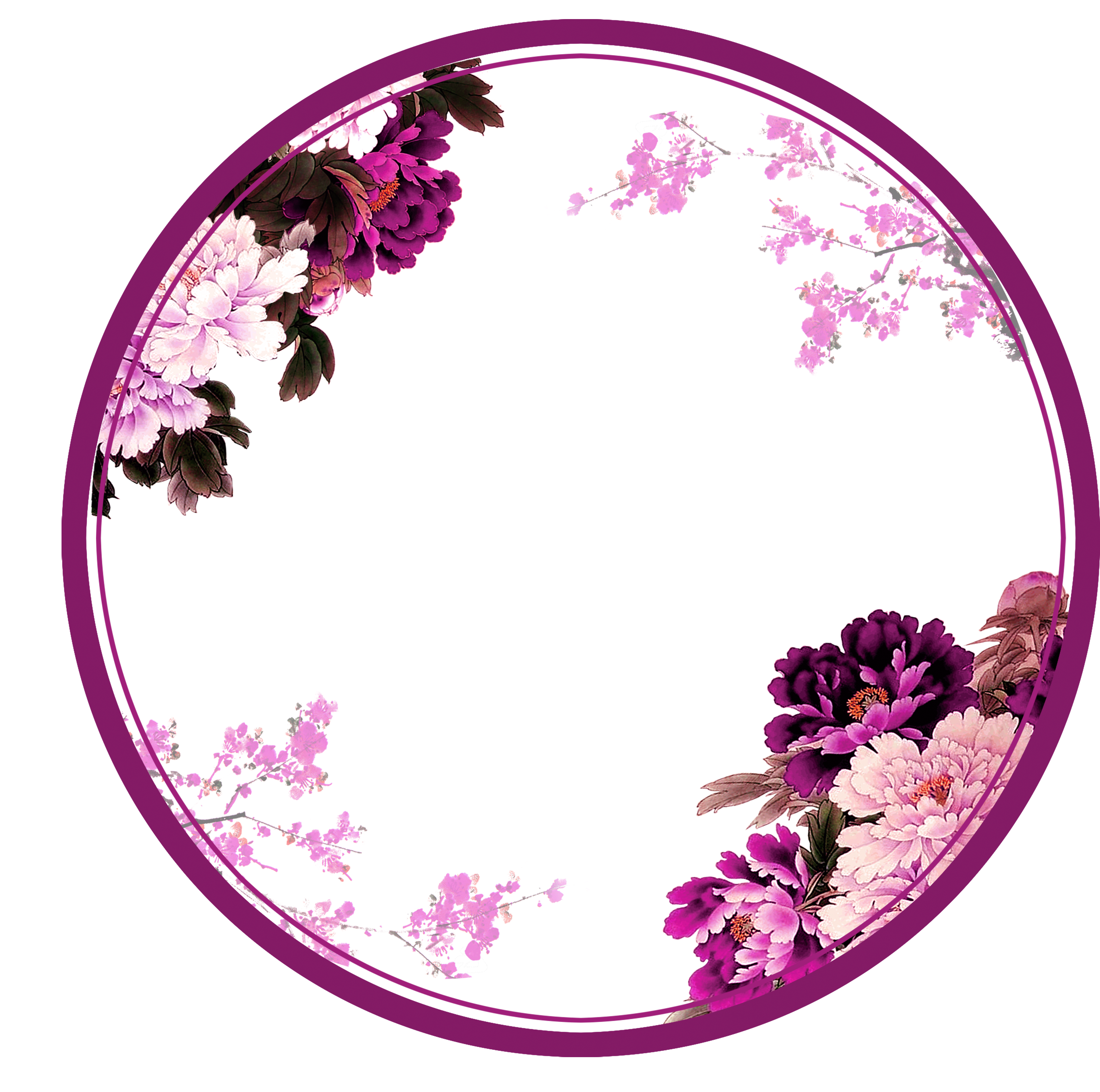 Purple Chinese Wind Flower Circle Border Texture - Flowers Circle Border Psd (3793x3678)