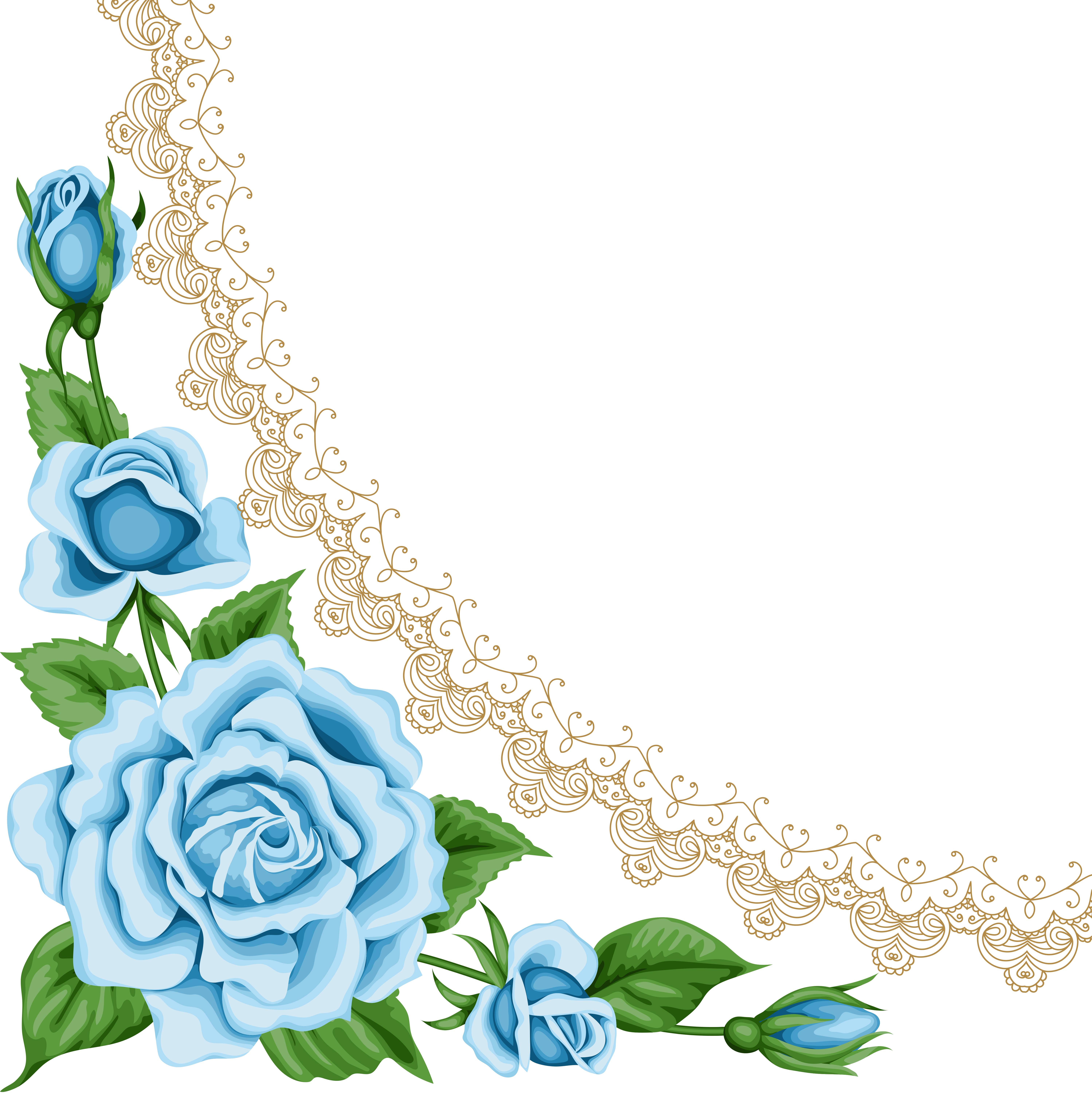 Vintage Flower Card With Colorful Roses [преобразованный] - Blue Flower Vintage Border (5994x6000)