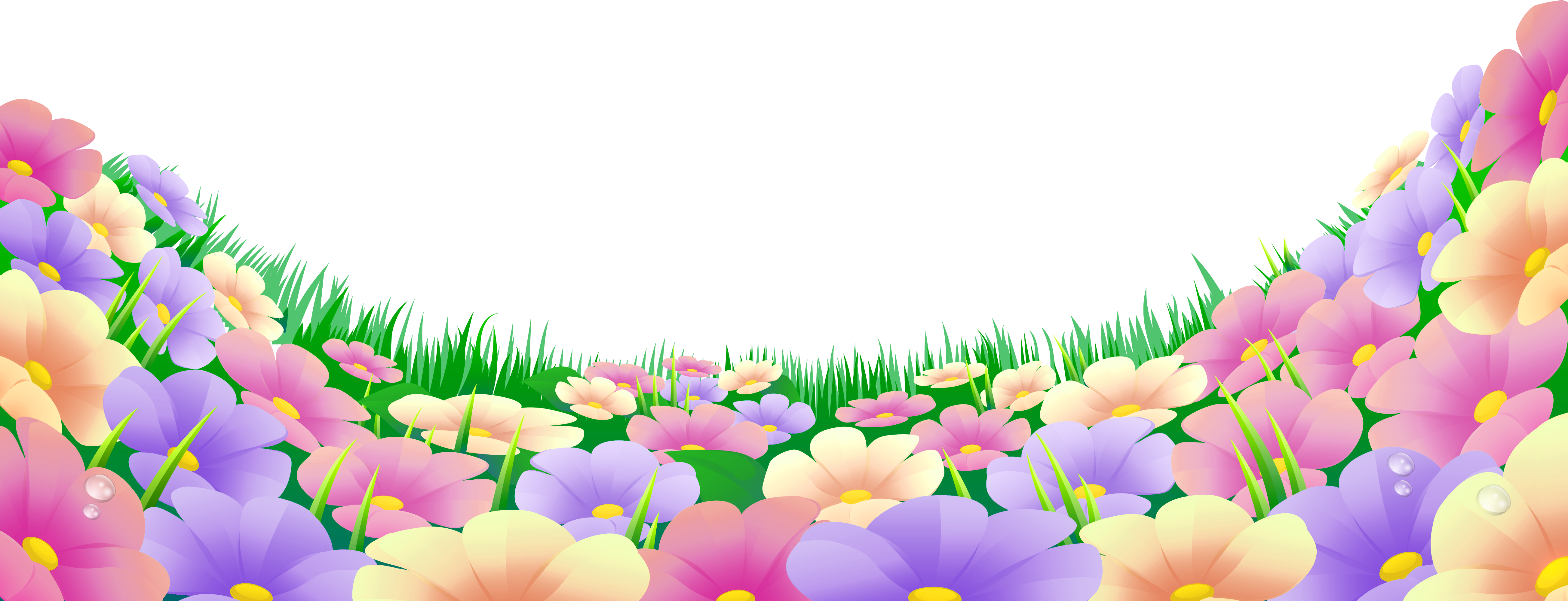 Grass With Beautiful Flowers Png Vintage Clipart - Beautiful Flowers Png (5214x2084)