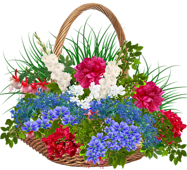 Recycle Bin Wicker Basket Flowers Plants R - May Day Wishes 2018 (374x340)