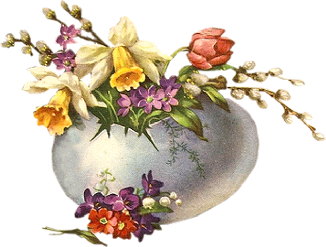 Egg And Flowers - Printable Digital Collage Sheet Cabochon Images - Printcollage (640x486)
