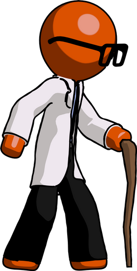 Orange Doctor Scientist Man Walking With Hiking Stick - Royalty-free (279x550)