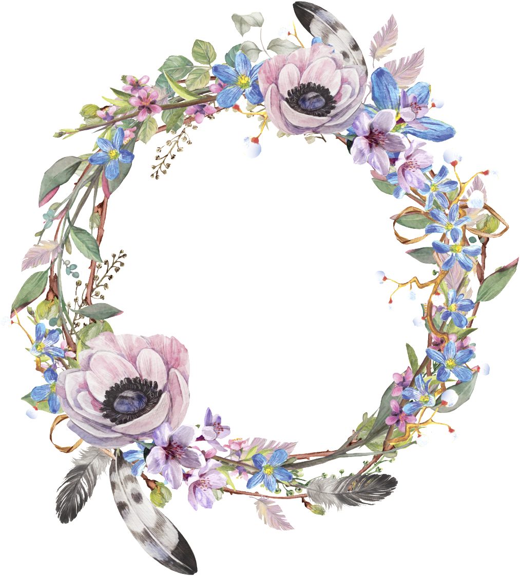 Flowery Flower Round Border Cartoon Transparent Material - Boho Feder U. Blumenwreath-hochzeits-liebe U. Dank (1024x1223)