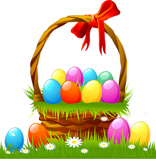 Easter Basket With Eggs And Grass - Easter Basket With Eggs (500x508)
