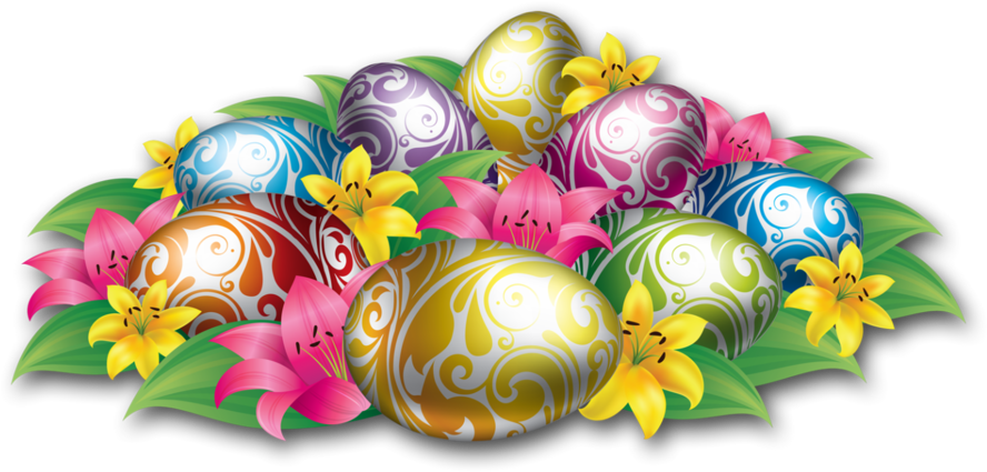 Large Easter Eggs With Flowers And Grass - Background Power Point Bergerak (899x562)