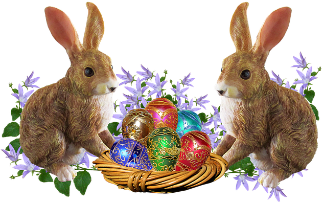 Easter, Rabbits, Eggs, Basket - Transparent Background Easter Eggs Easter Borders (640x421)