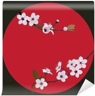 Branch Flower Blosoom On Red Sun, Isolated Wall Mural - Flower (400x400)