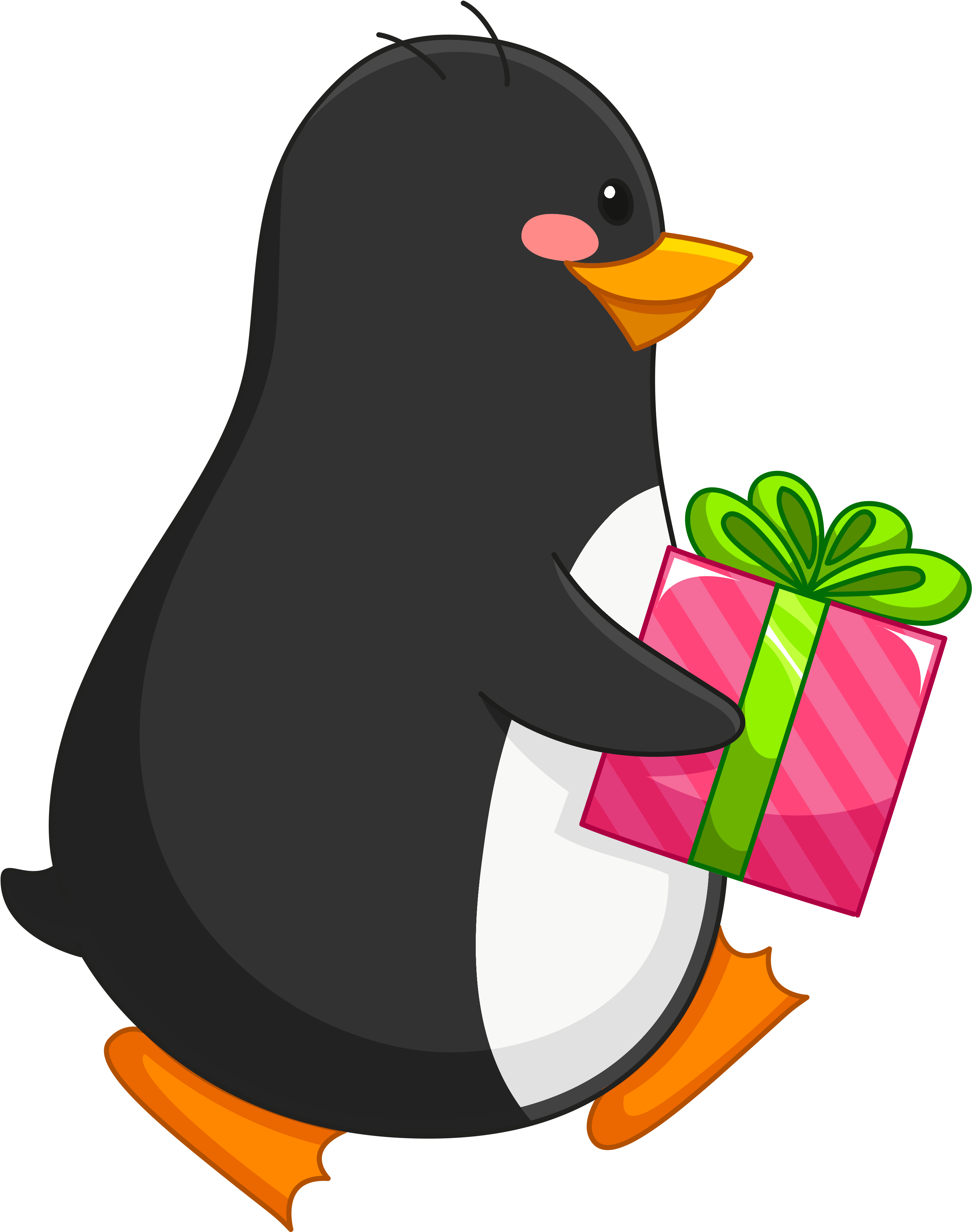 Transparent Penguin With Gift Png Clipart - Penguin Clip Art Transparent (3263x3916)