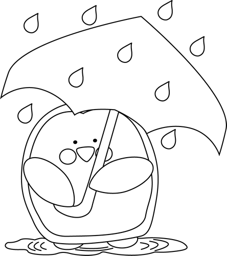 Black And White Penguin In The Rain - Raining Clipart Cute Black And White (444x500)