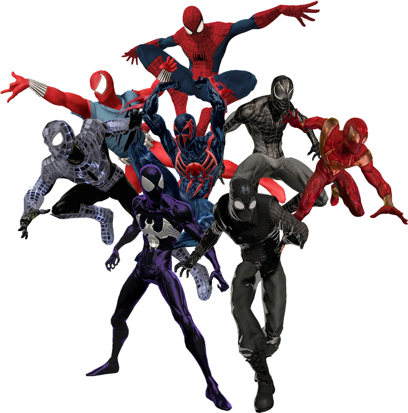 Все версии человека паука. Spider man Shattered Dimensions Ultimate Spider man. Человек-паук 2099 альтернативные версии человека-паука. Арахнайт Марвел. Человек паук Shattered Dimensions.