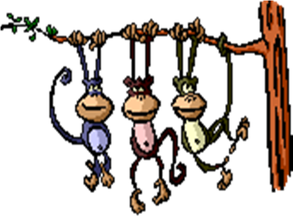 There Were Three Friends Hanging Out Together And Not - Swinging Monkey Clip Art (576x432)