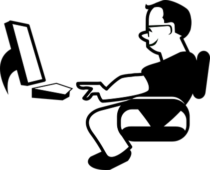 Computer Man Workstation Business Desk Off - Custom Man On Computer Shower Curtain (421x340)