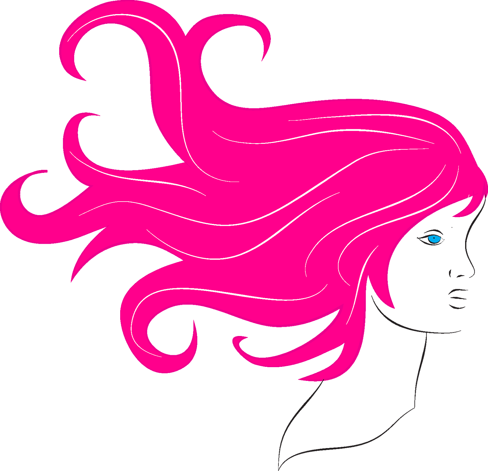 Long Black Hair Woman Silhouette Clipart - Pink Hair Clipart (1600x1542)