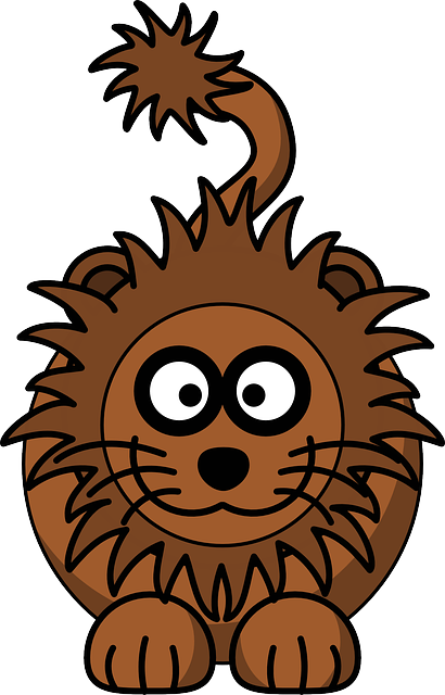 狮子, 动物, 头, 快乐, 脸, 野生, 搞笑, 尾巴, - Lion Cartoon (410x640)