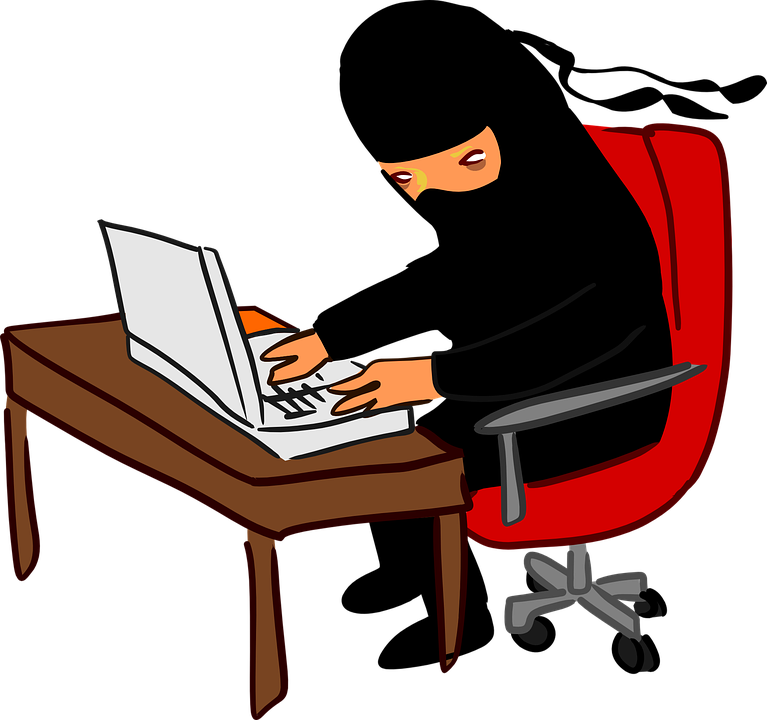 Free Ninja Working At Desk Clipart Vector - Hacker Clip Art (767x720)