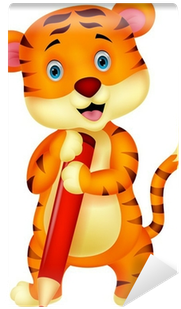 Cute Tiger Cartoon Holding Red Pencil Wall Mural • - Vector Graphics (400x400)