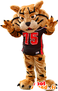 Mascot Brown And Black Tiger In Sportswear - Mascot (300x400)