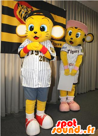 2 Mascots Yellow Tiger Cubs In Sportswear - Mascot (600x600)
