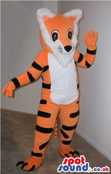 Customizable Cartoon Orange And White Tiger Plush Mascot - Grey Elephant Animal Spotsound Ltd Mascot Costume (600x600)