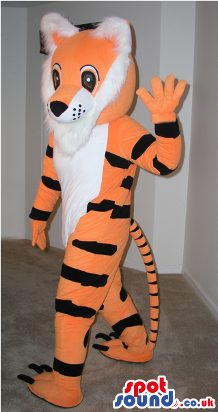 Customizable Cartoon Orange And White Tiger Plush Mascot - Cartoon White And Orange Hen Plush Spotsound Ltd Mascot (600x600)
