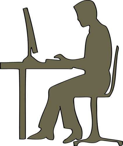 Man Computer Cliparts - Computer Desk Silhouette (422x500)