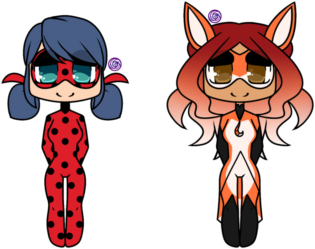 Chibi Ladybug And Rena Rouge By Morgafur - Rena Rouge Miraculous Anime (1005x795)