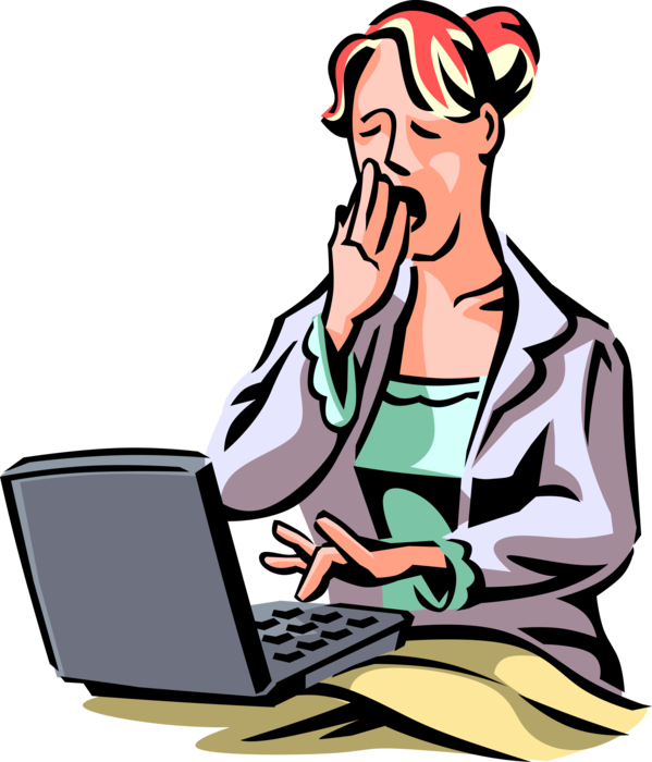 Vector Illustration Of Exhausted, Tired, Overworked - Woman Working Clipart (599x700)