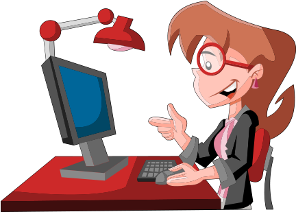 Clipart Masa Başında Bilgisayar Kullanan Yan Profilden - Bilgisayar Kullanan Kız Png (431x493)
