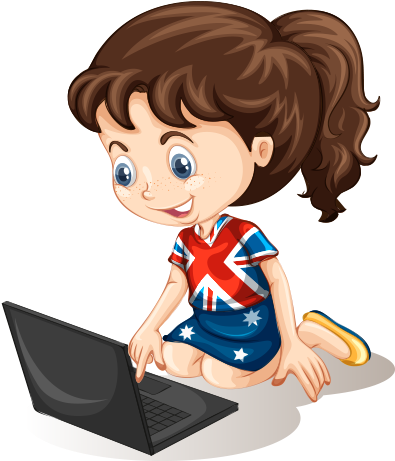 Clipart Oturarak Bilgisayar Çalışan Kız Çocuğu - Children Using Computer (540x494)