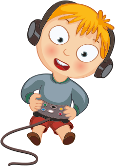 Clipart Atari Oynayan Erkek Çocuk - Bilgisayar Ve Çocuk Png (384x400)