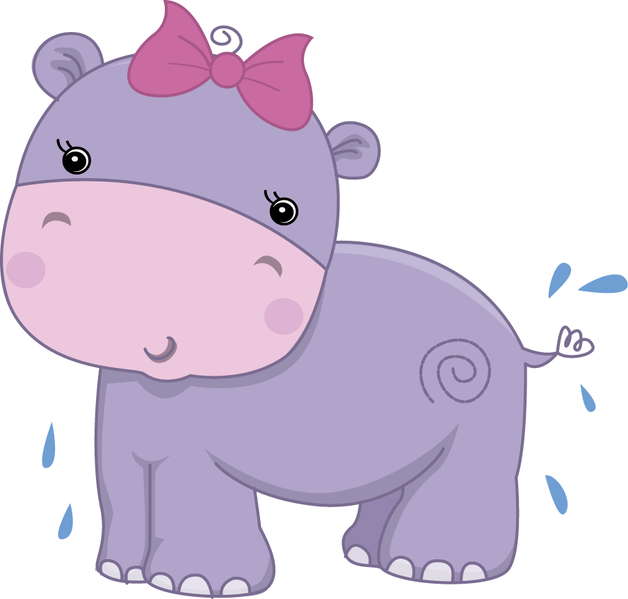 Pretty Pink Girly Jungle Animals - Baby Safari Hippo Greeting Card (903x861)