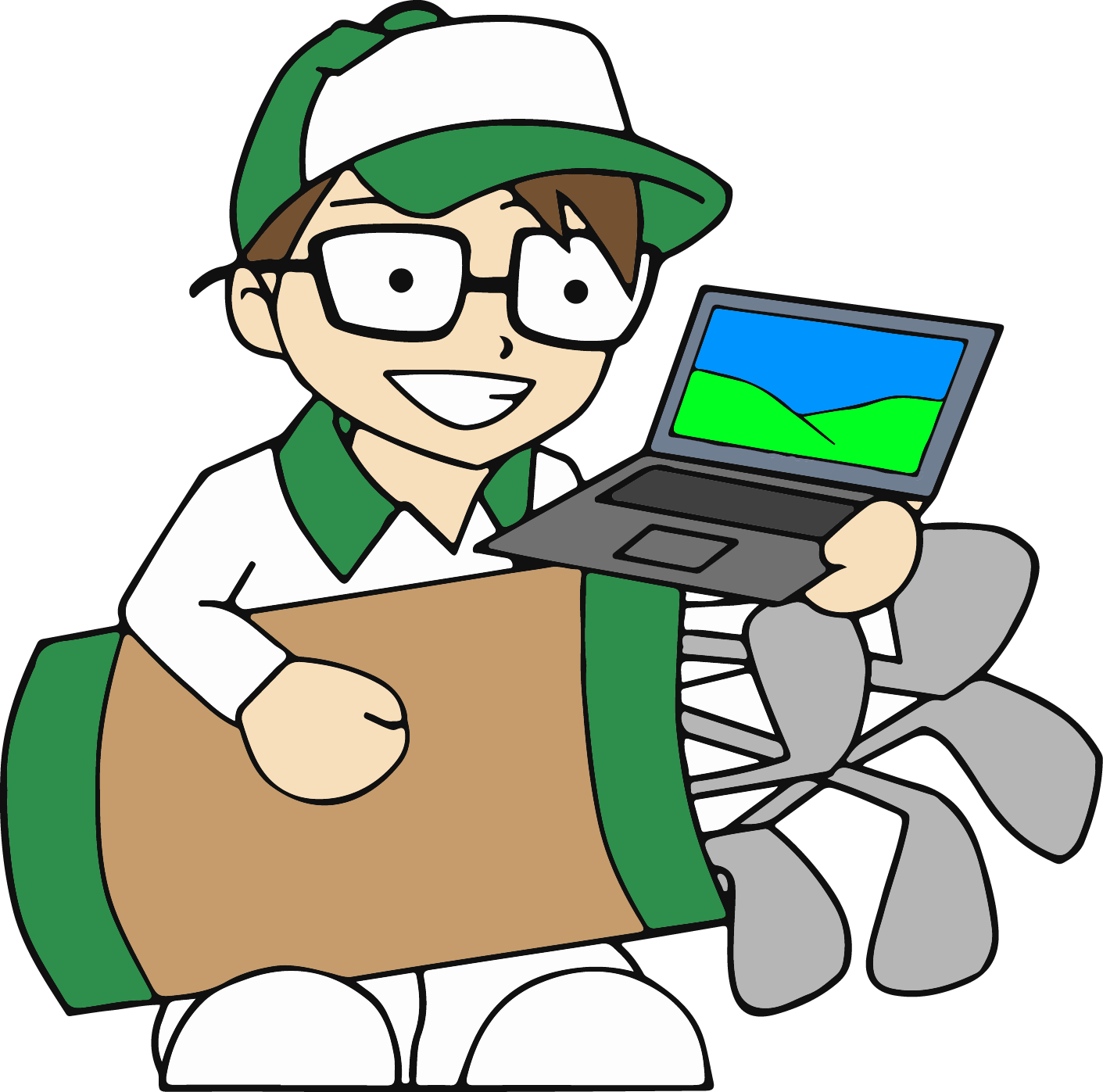 Kaddy's Computer Repair - Cartoon Laptop Repair Green Color Png (1411x1397)
