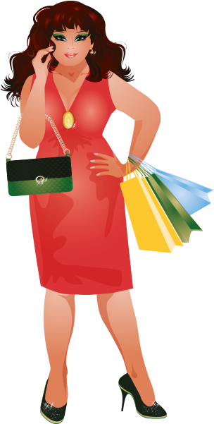 Clipart Kırmızı Elbiseli Şişman Bayan - Illustration (402x600)