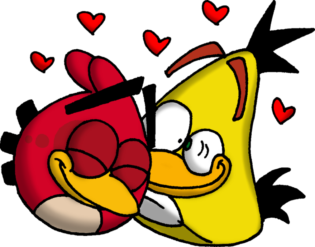 Angry Birds Stella And Chuck Kiss - Angry Birds Red And Chuck (1011x791)