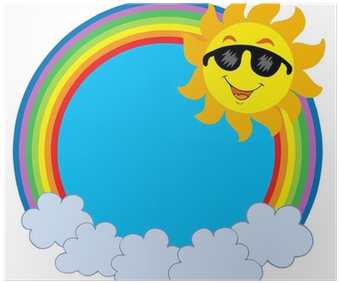 Poster Cartoon Sun Mit Sonnenbrille Im Regenbogenkreis - Cartoon Sun With Sunglasses (400x400)