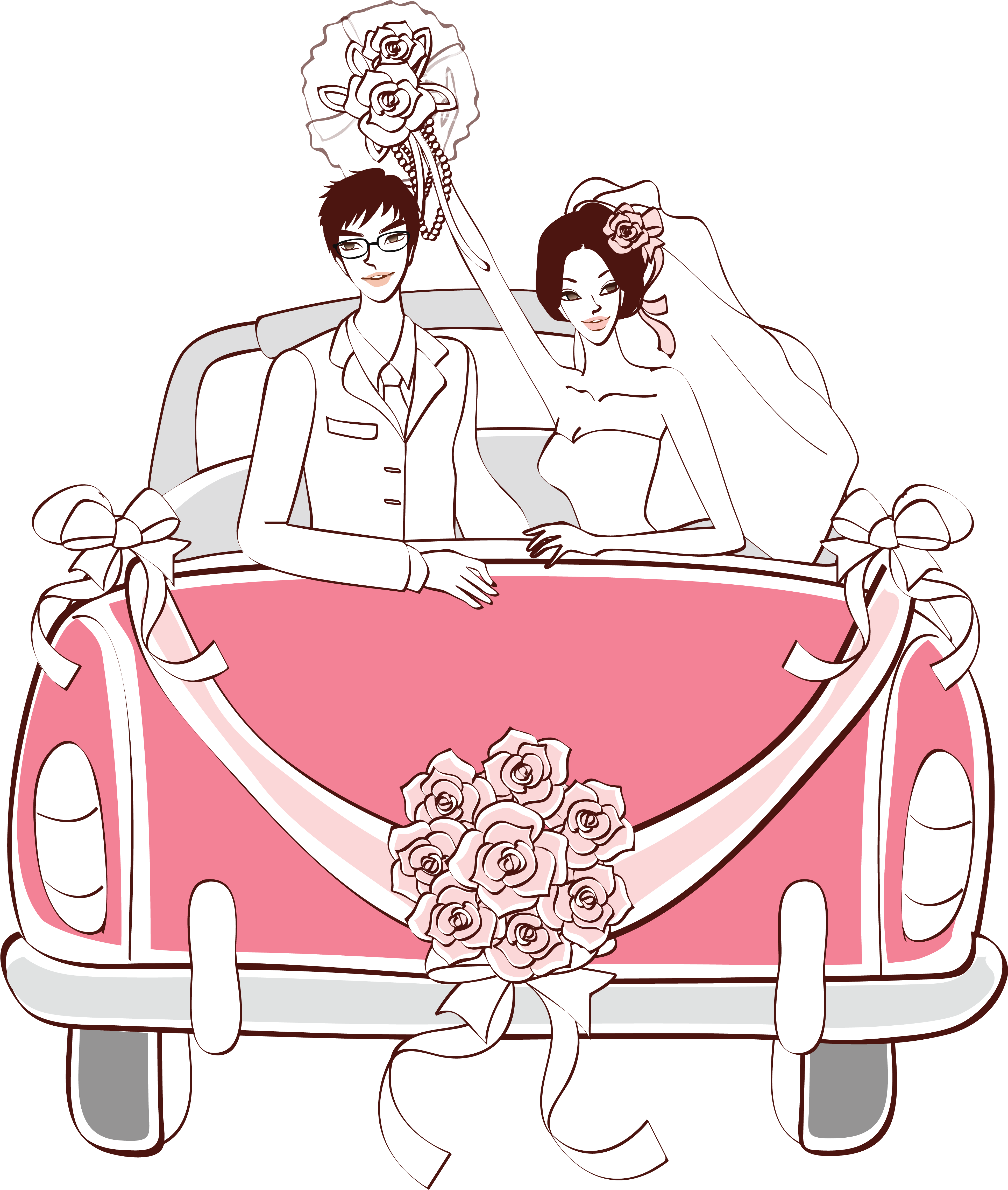 Pink Wedding Car Png Clipart - Wedding Car Drawing (4086x4696)