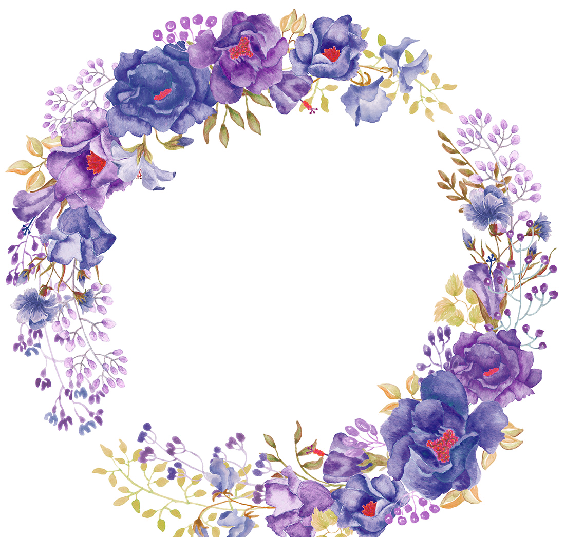 Flower Purple Watercolor Painting Wreath Clip Art - Purple Flower Wreath Clipart (1100x1046)