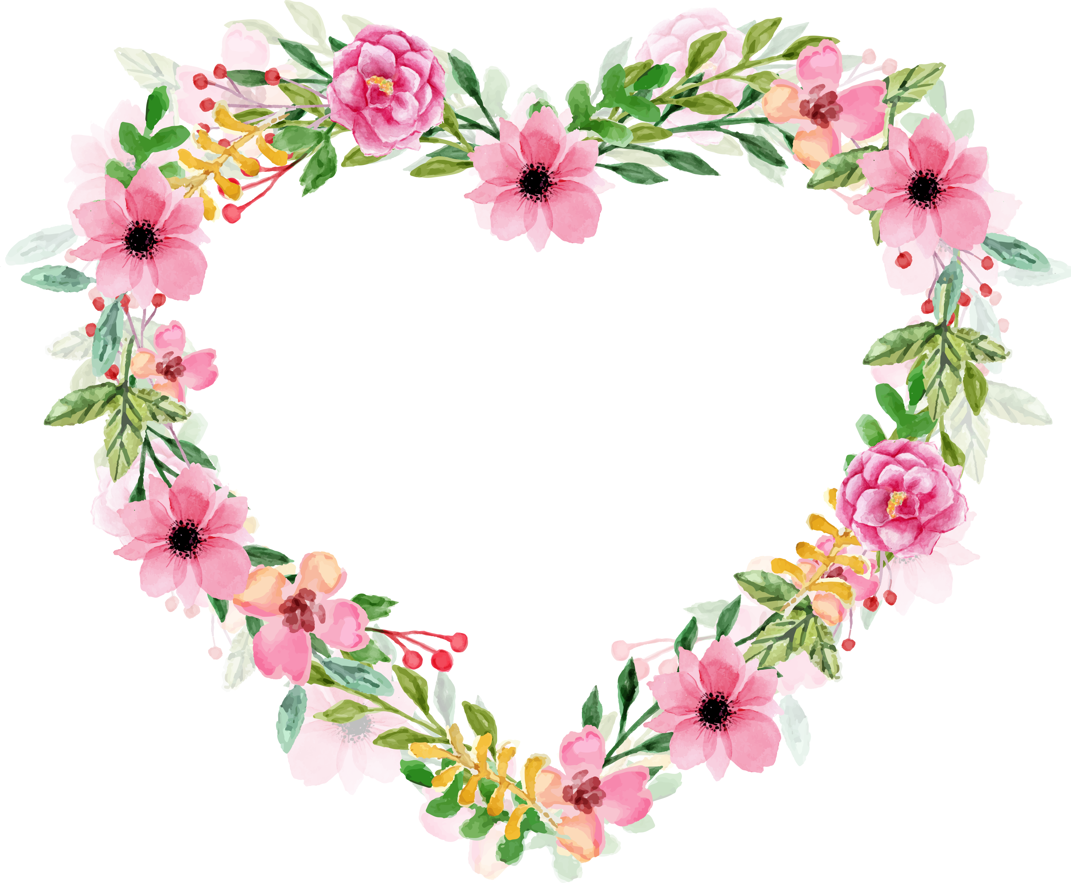 Clip Art - Flower Heart Watercolor Png (3600x2968)