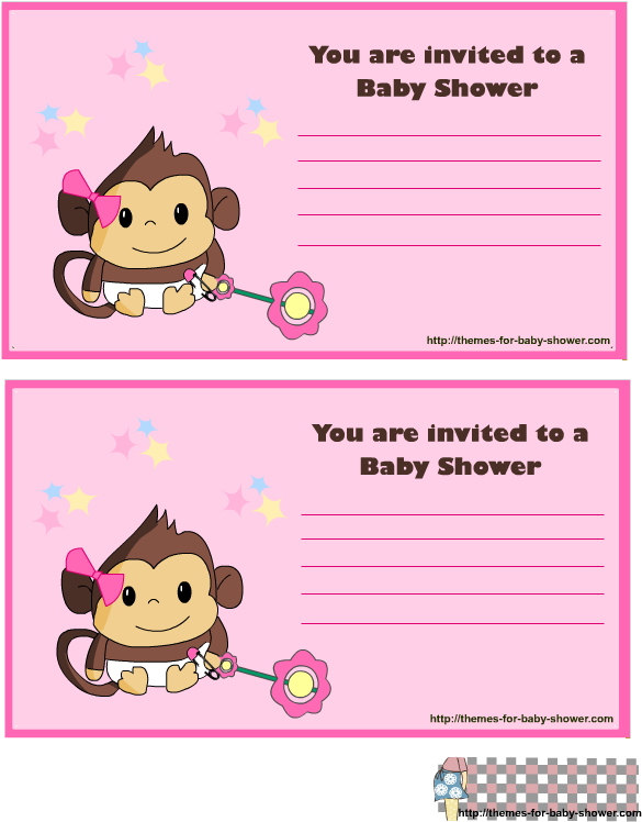 Pink Monkey Invitations For Girl Baby Shower - Baby Shower Invitations Monkey Theme Girl (612x792)