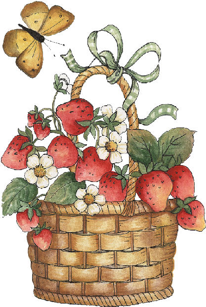 Basket With Strawberries And Butterfly - Basket Of Strawberries Clipart (426x622)
