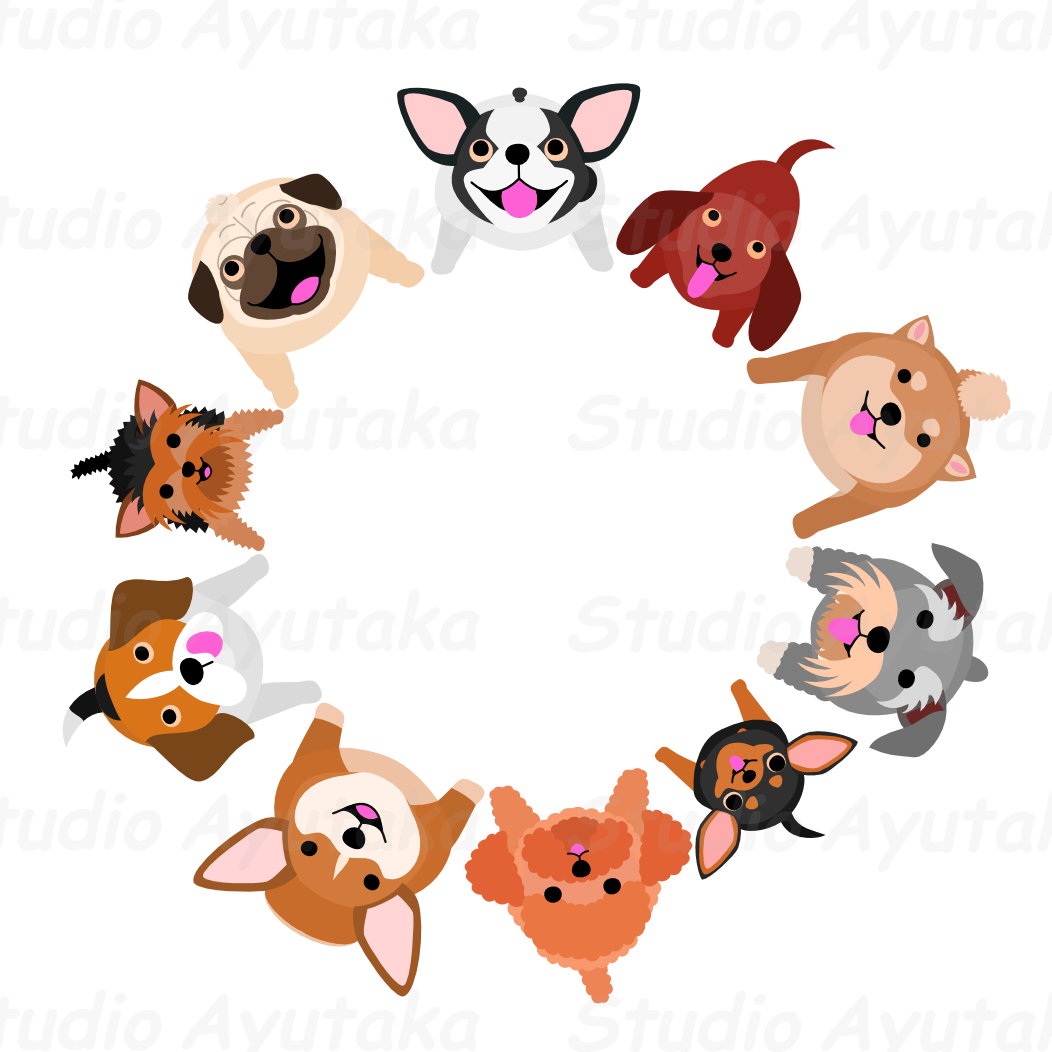 Sitting Small Dogs Looking Up Circle Studio Ayutaka - Cartoons In Circle Sitting (1052x1052)